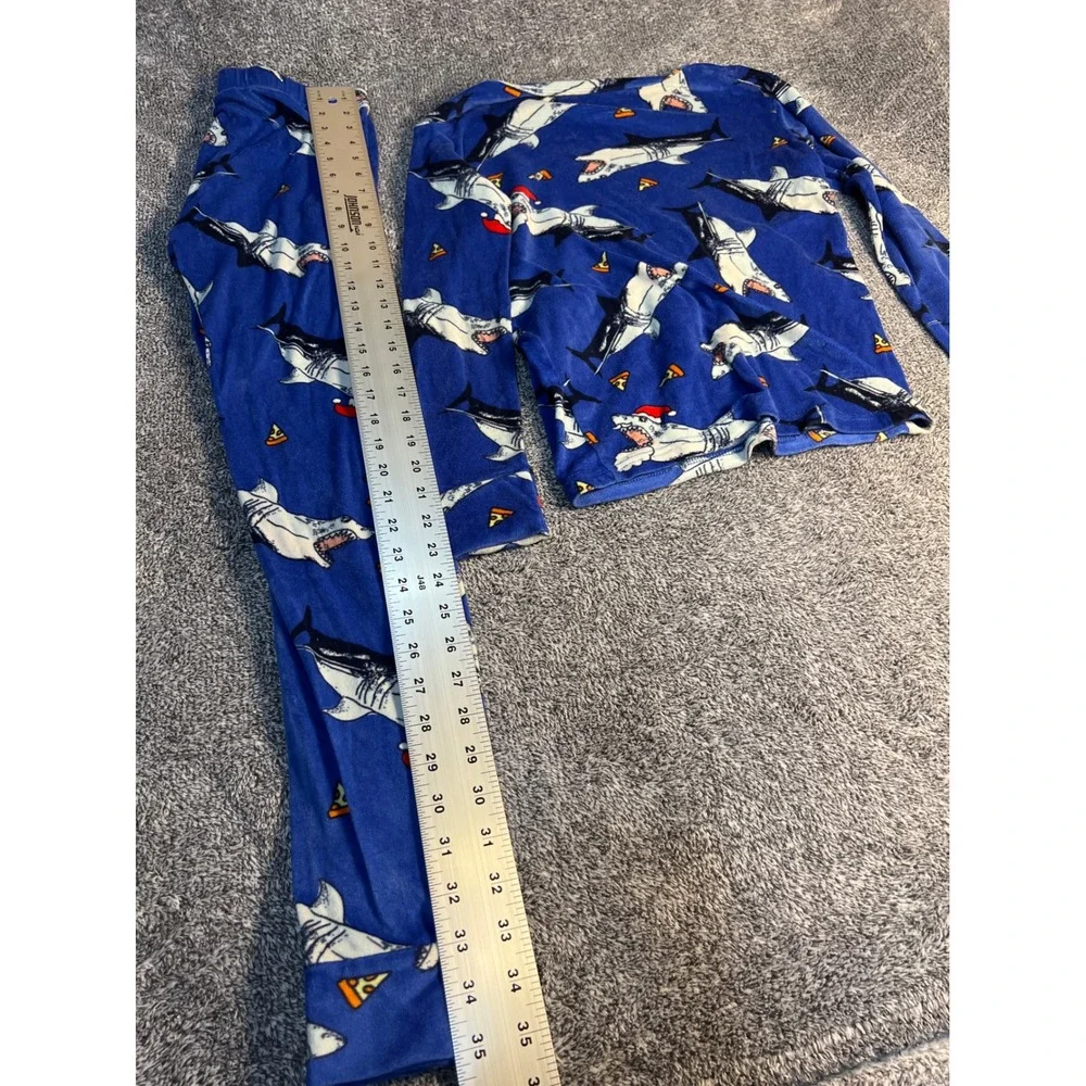 Cat &Jack Kids Blue Shark Santa Pizza Fleece Pajama Set Size14 Holiday Sleepwear